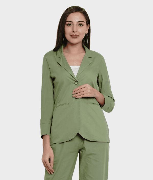 Women Olive Green Solid Single-Breasted Slim Fit Casual Blazer