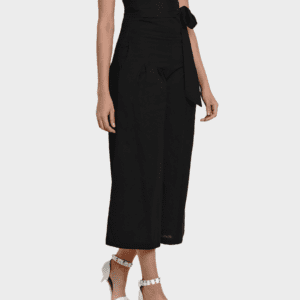 Women Black Solid High Waist Belted Wide Leg Palazzo Pant