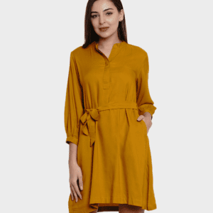Women Mustard Solid Casual Midi Dress