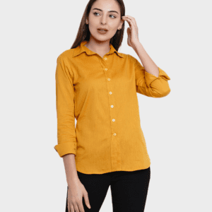 Woman Gold Yellow Regular Fit Solid Formal Shirt