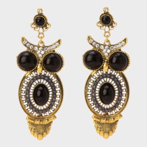 Black Stone Owl Earrings