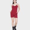 Women's Summer Solid Red Color Romper Spaghetti Sleeveless Skinny Jumpsuit