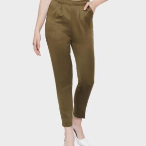 The Perfect Olive Green Mid Rise Workwear Palazzo Pants With Side Zipper