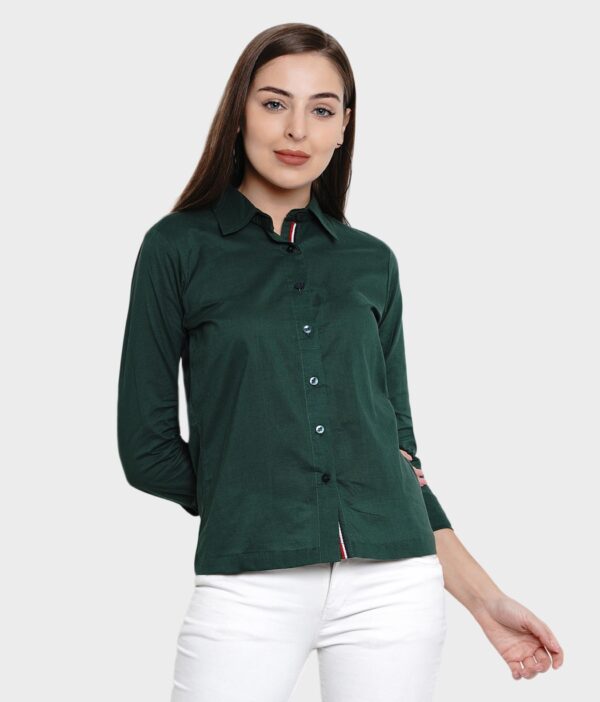 Woman Green Regular Fit Solid Formal Shirt