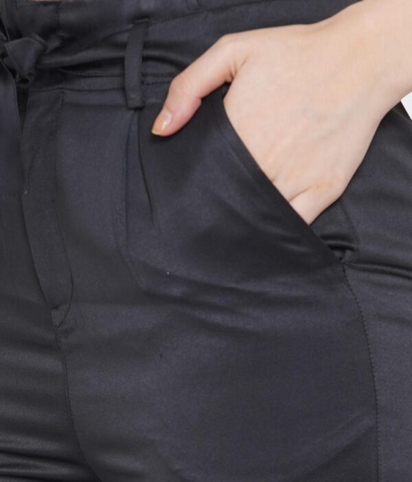 Solid Black Satin Mid Rise Pockets Clochard Pants