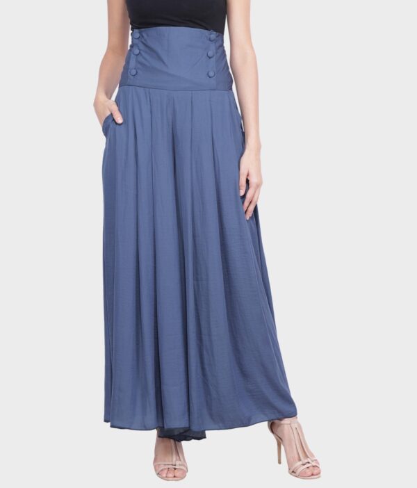 High Waist Pleated Buttoned Pocket Palazzo Pant