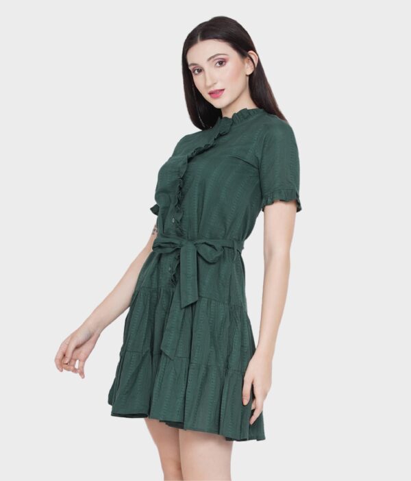 Women Green Half Sleeves Casual Mini Cotton Dress