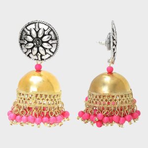 Gold & Silver Pink Beads Jumkas