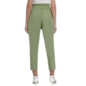 Flair Junkie Women Olive Green Solid Belted Straight Fit Regular Trouser