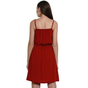 Flair Junkie Women Solid Red Strip Petal Layared Middie Dress