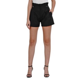 Flair Junkie Women Black Solid High Waiste Side Button Short