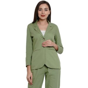 Flair Junkie Women Olive Green Solid Single-Breasted Slim Fit Casual Blazer