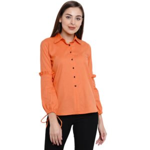 Flair Junkie Woman Coral Regular Fit Solid Bishop Sleeve Shirt