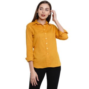 Flair Junkie Woman Gold Yellow Regular Fit Solid Formal Shirt
