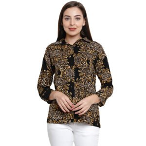 Flair Junkie Women Black & Yellow Regular Fit Printed Casual Shirt