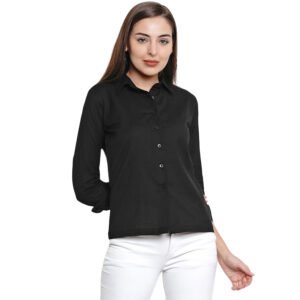 Flair Junkie Woman Black Regular Fit Solid Formal Shirt