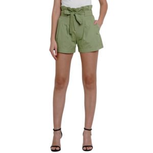 Flair Junkie Women Olive Green Solid Regular Fit Belted Short